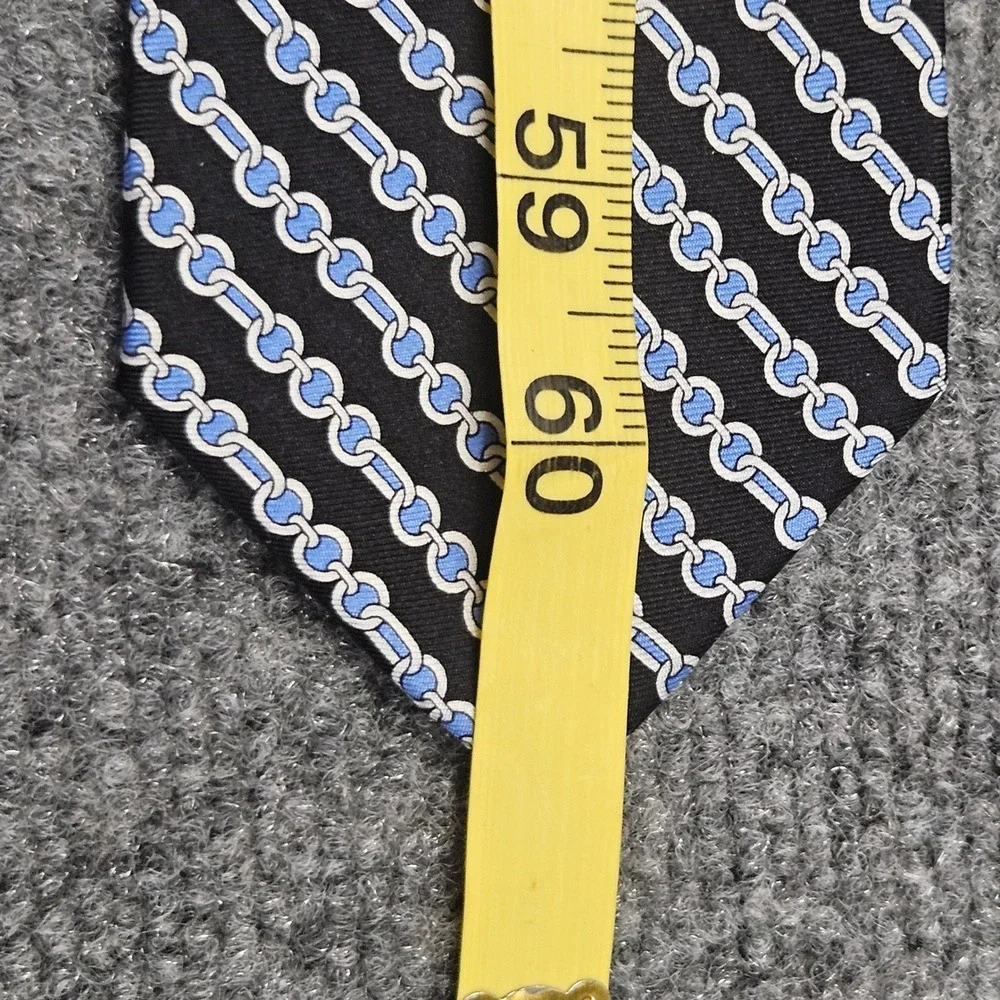 Burma‎ Bibas Silk Tie Black Blue Chain Link Pattern 100% Silk Classic Neckwear